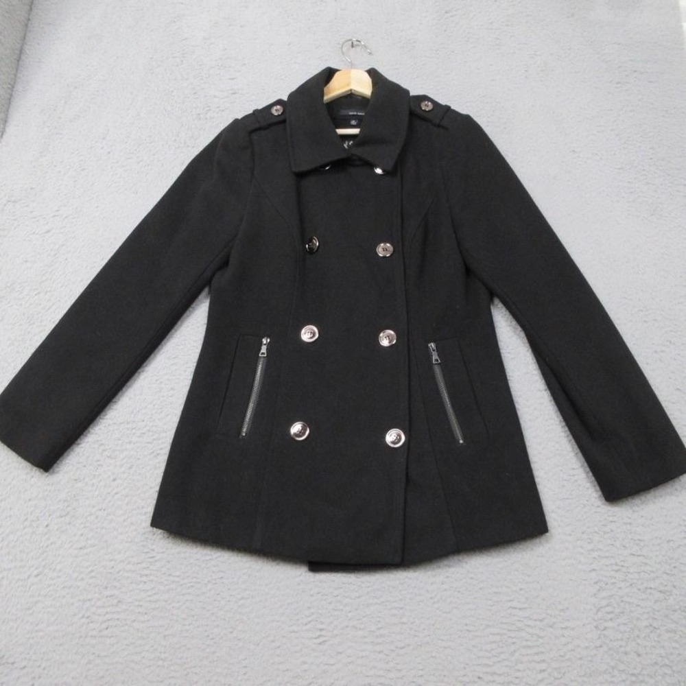 Harve Benard Coat Womens Medium Black Peacoat Double Breasted Zip Pockets
